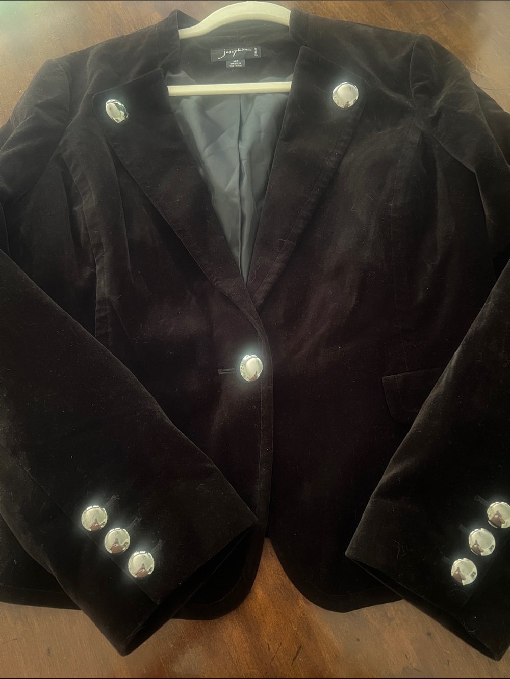 Black cropped Velvet Blazer with Silver Buttons 14P